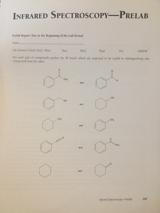 Solved INFRARED SPECTROSCOPYPRELAB Prelab Report Due at