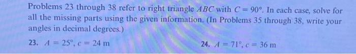 Solved Problems 23 through 38 refer to right triangle ABC | Chegg.com