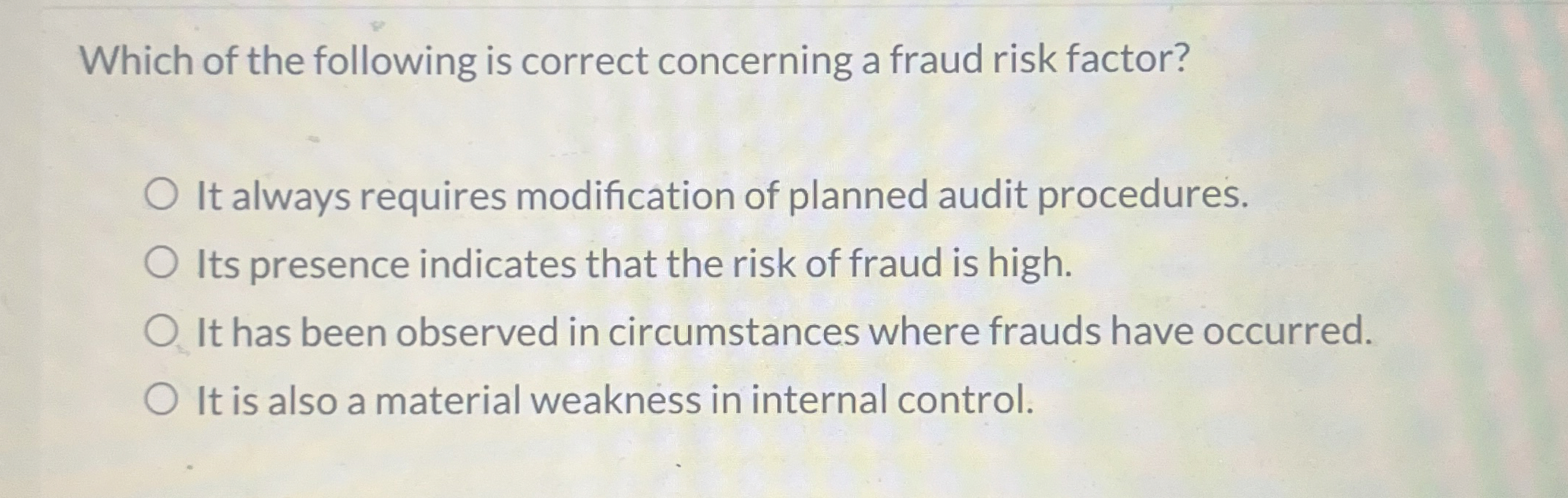 Solved Which of the following is correct concerning a fraud | Chegg.com