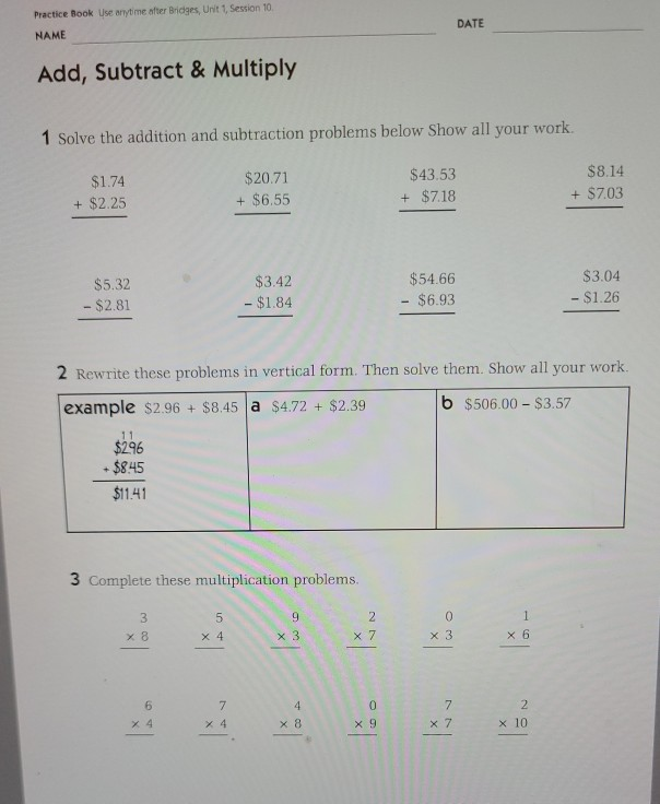 Solved Practice Book Use anytime after Bridges, Unit 1, | Chegg.com