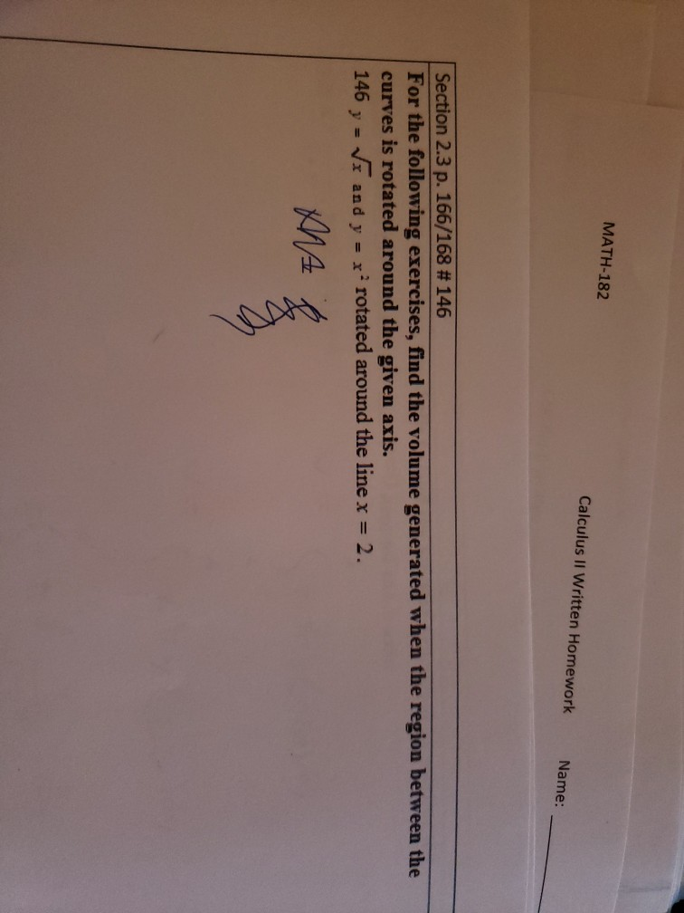 Solved MATH-182 Calculus II Written Homework Name: Section | Chegg.com