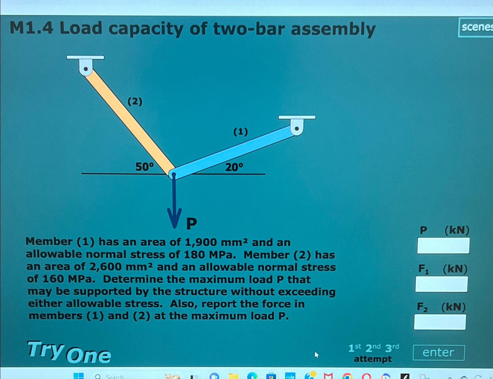 M1.4 ﻿Load capacity of two-bar assemblyscenesMember | Chegg.com