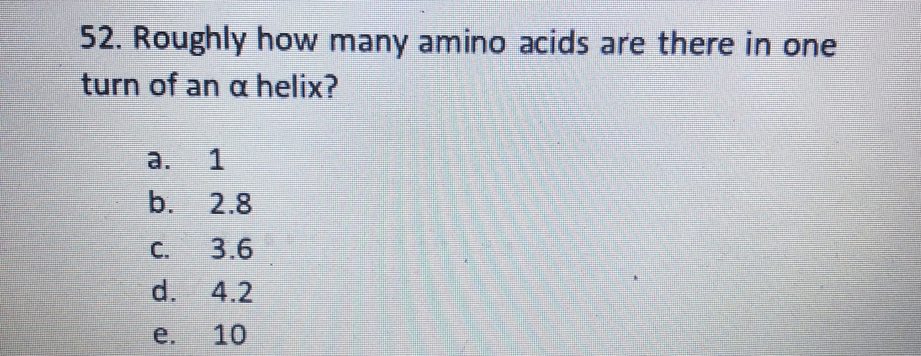 Solved Roughly how many amino acids are there in one turn of | Chegg.com