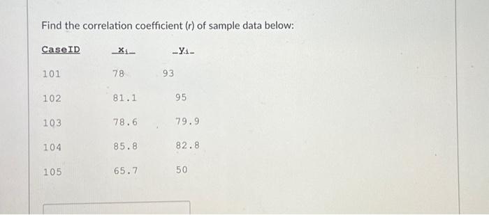 Solved Find the correlation coefficient ( r ) of sample data | Chegg.com