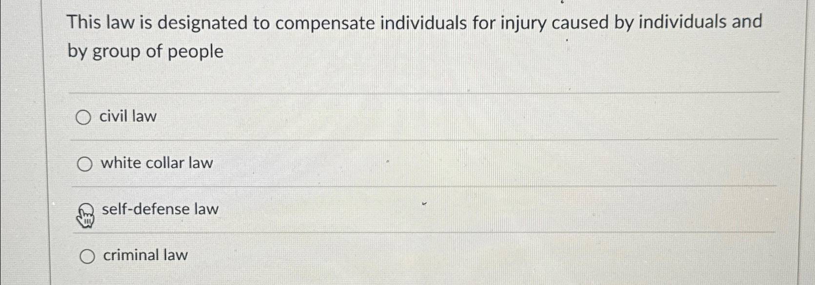 Solved This law is designated to compensate individuals for | Chegg.com