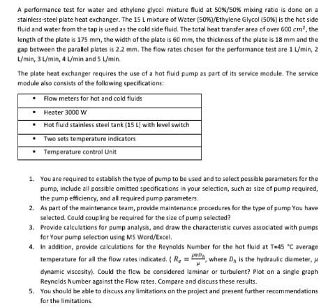 Solved A performance test for water and ethylene glycol | Chegg.com