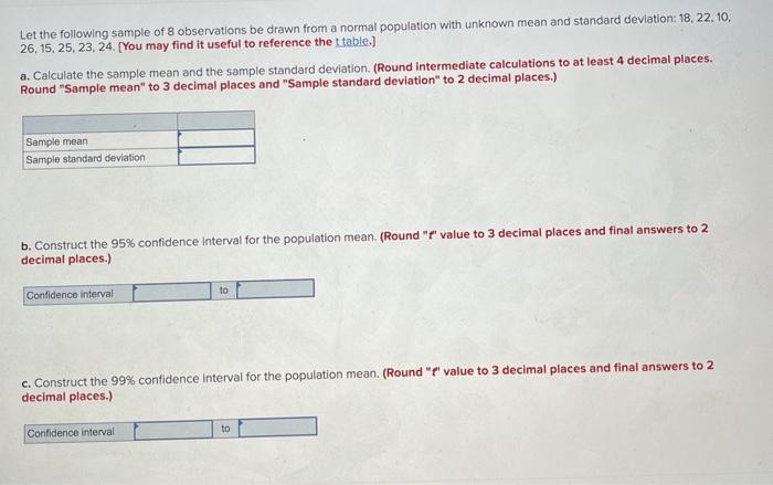 Solved Let the following sample of 8 observations be drawn | Chegg.com