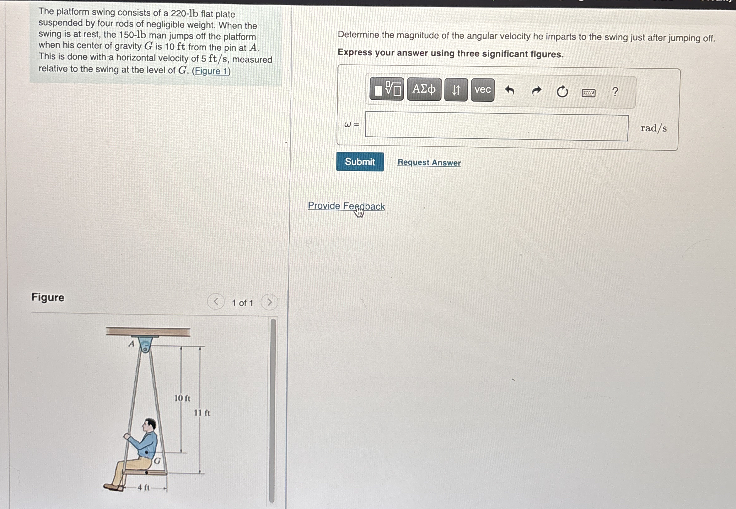 Solved The platform swing consists of a 220-lb flat plate | Chegg.com