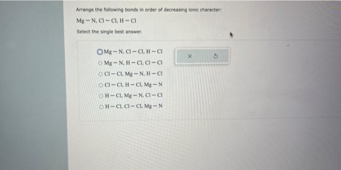 Solved Arrange the following bonds in order of decreasing | Chegg.com