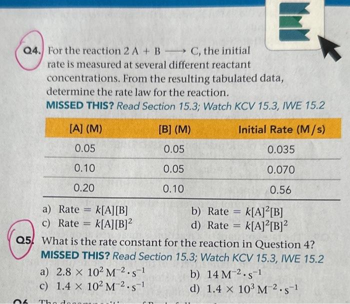 Solved 4. For The Reaction 2 A+B C, The Initial Rate Is | Chegg.com