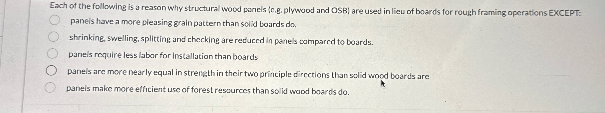 Solved Each of the following is a reason why structural wood | Chegg.com