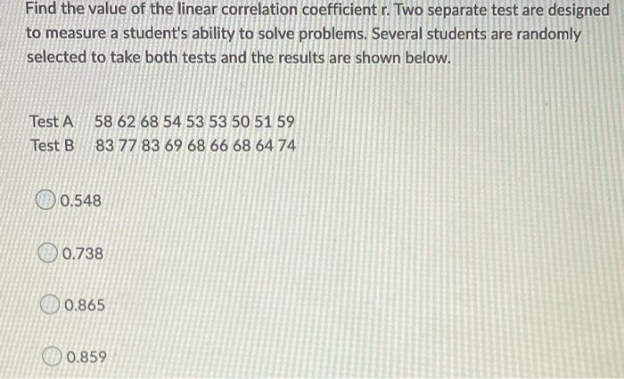 Solved Find the value of the linear correlation coefficient | Chegg.com