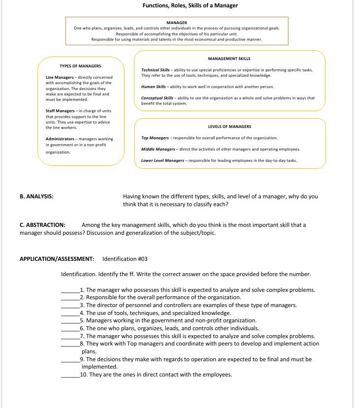 Solved Functions, Roles, Skills Of A Manager Manager One Who | Chegg.com