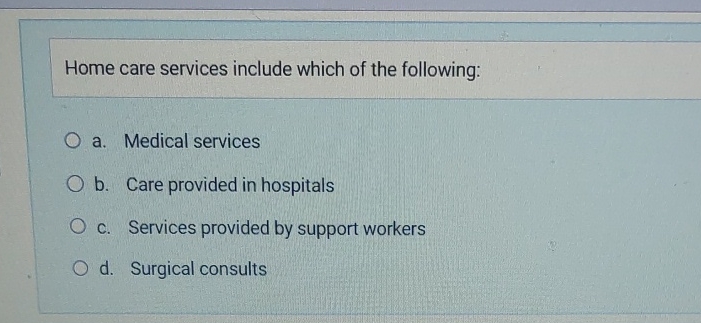 Solved Home care services include which of the following:a. | Chegg.com