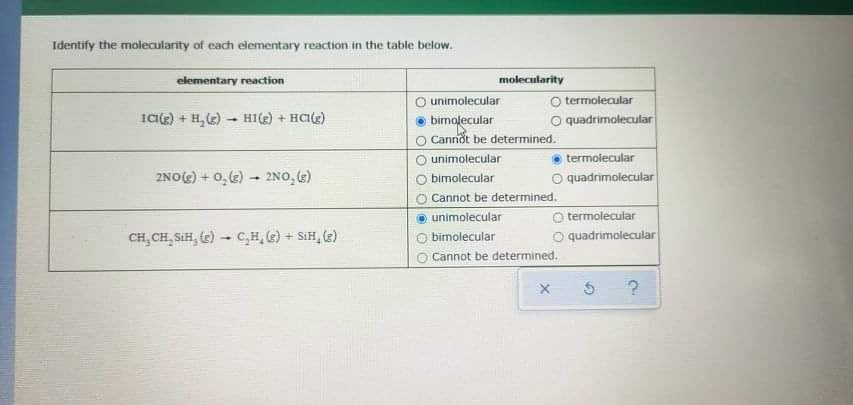 Solved Identify the molecularity of each elementary reaction