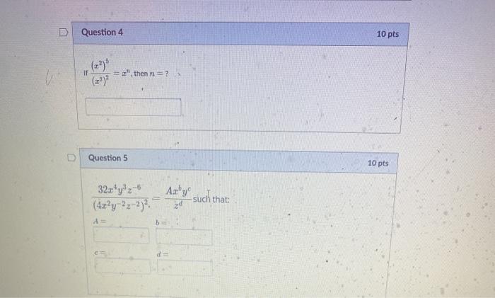 Solved D Question 4 10 pts If = " then n = ? Question 5 10 | Chegg.com