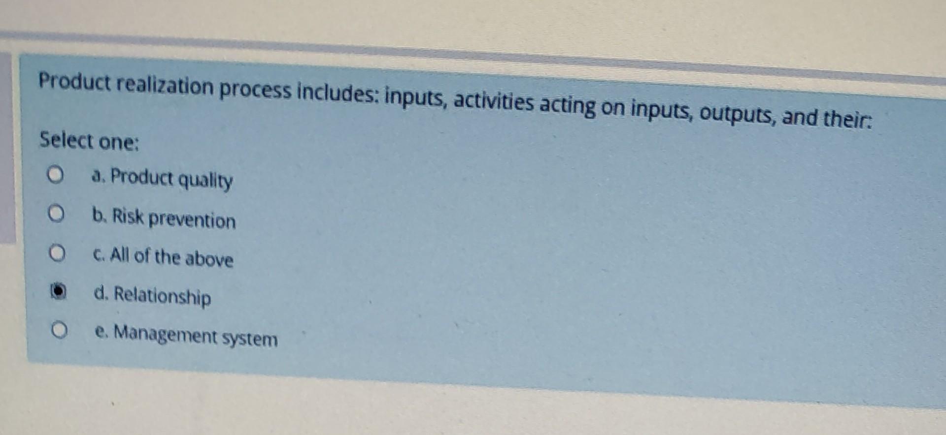 Solved Product realization process includes: inputs, | Chegg.com