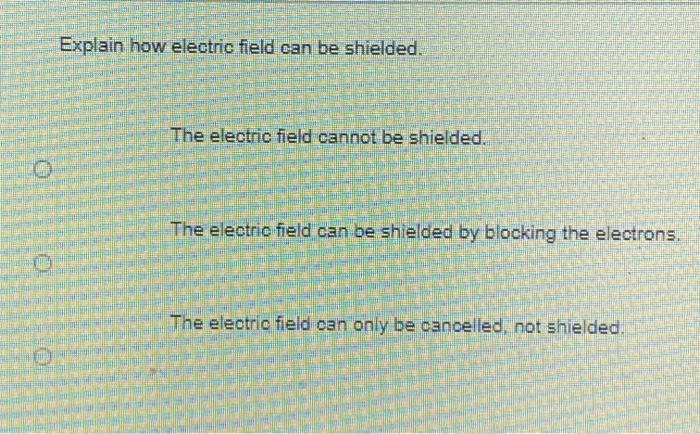Solved Explain how electric field can be shielded. The | Chegg.com