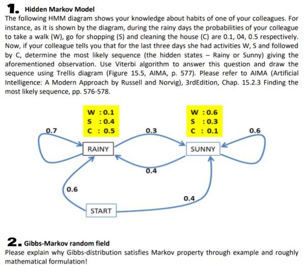 1. Hidden Markov Model The following HMM diagram | Chegg.com