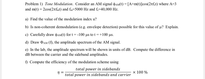 Solved Problem 1) Tone Modulation. Consider an AM signal | Chegg.com