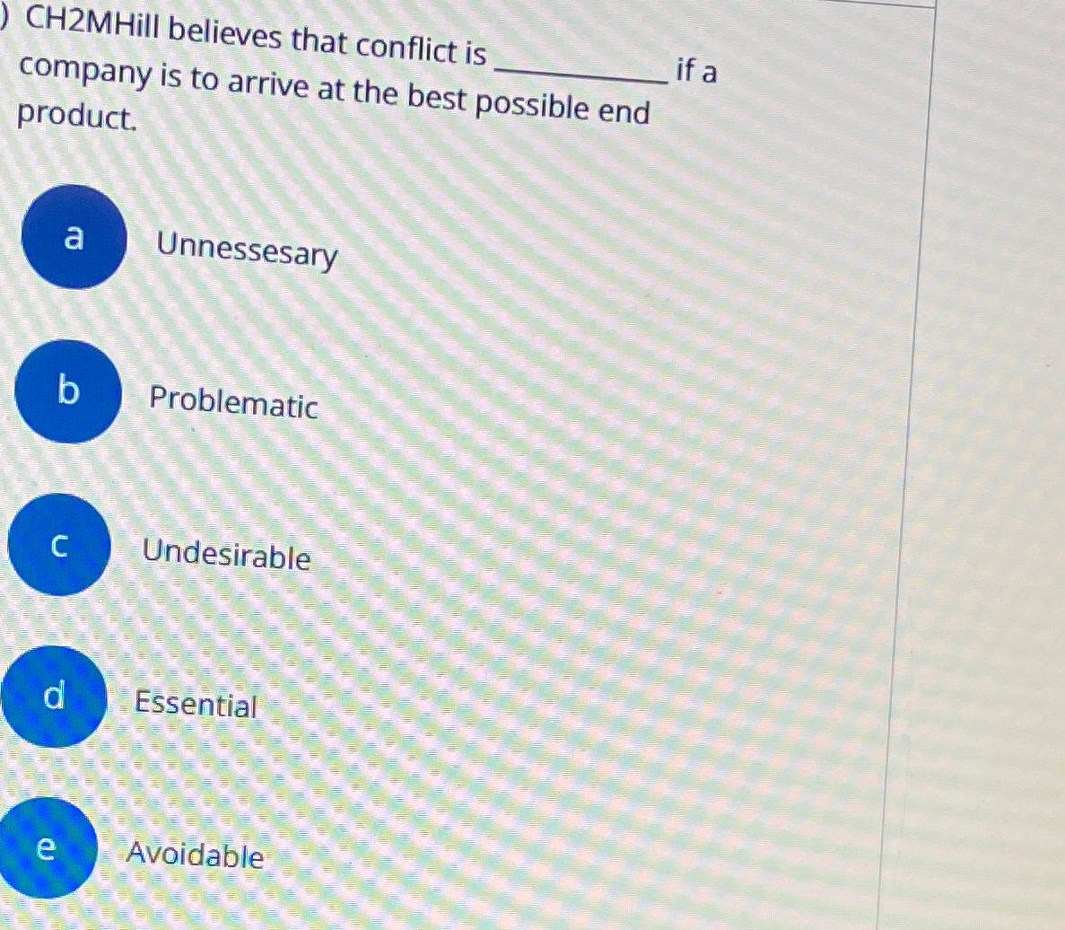 Solved CH2MHill Believes That Conflict Is If A Company Is To | Chegg.com