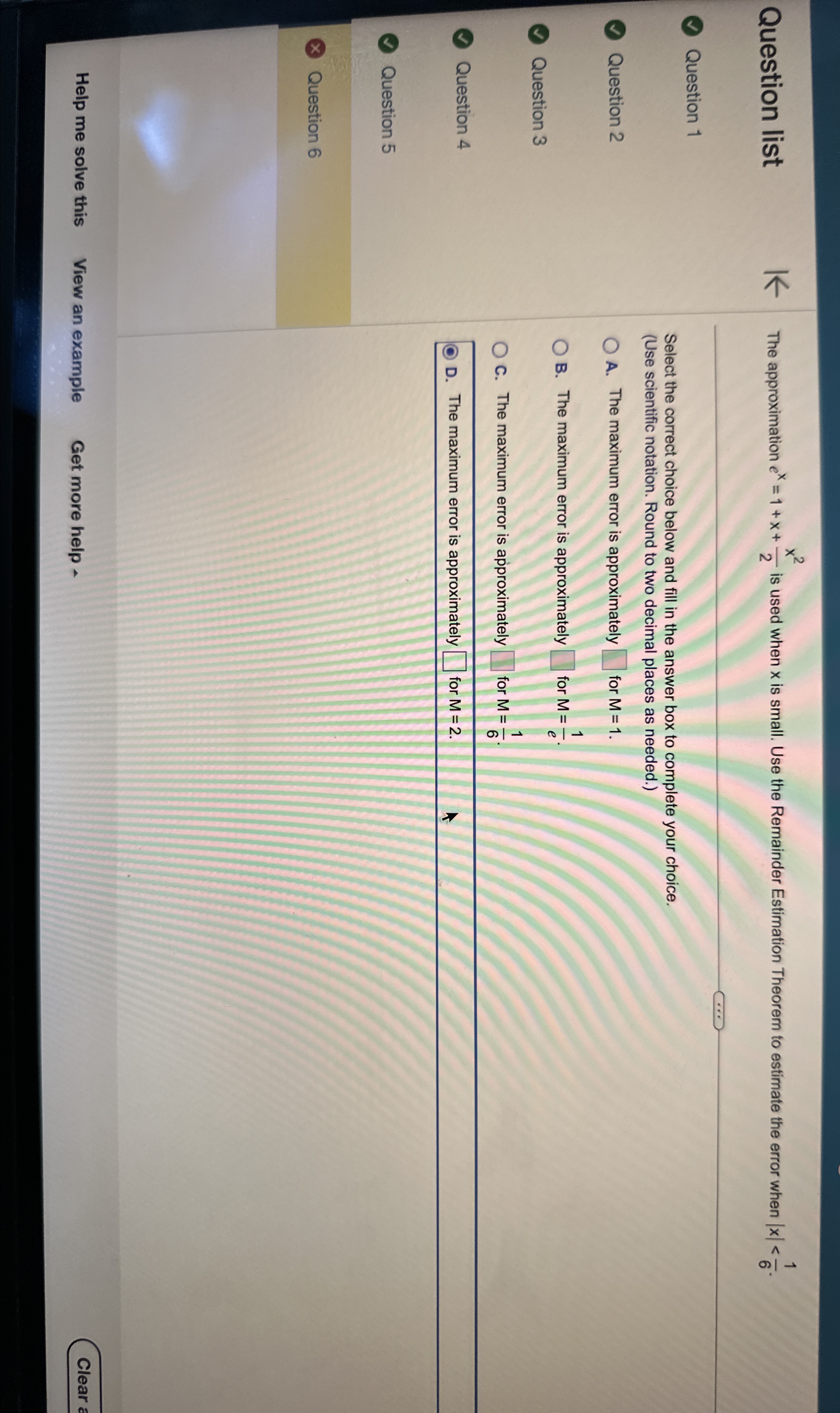 Solved The approximation e Superscript x Baseline equals 1 | Chegg.com
