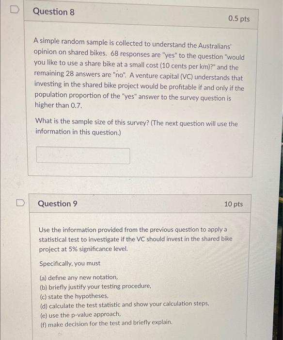 Solved Question 8 0.5 pts A simple random sample is | Chegg.com