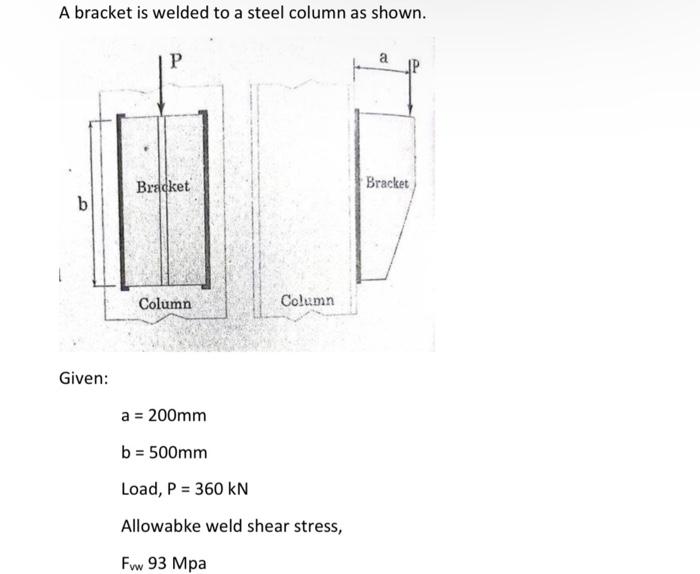 Solved A bracket is welded to a steel column as shown. P | Chegg.com