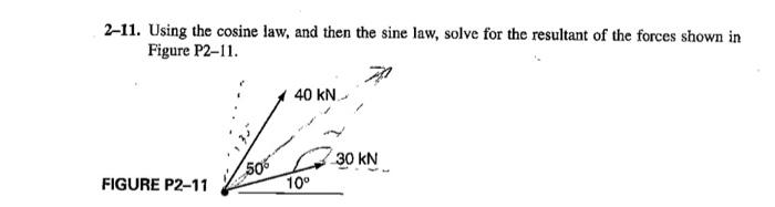 Solved 2-11. Using the cosine law, and then the sine law, | Chegg.com