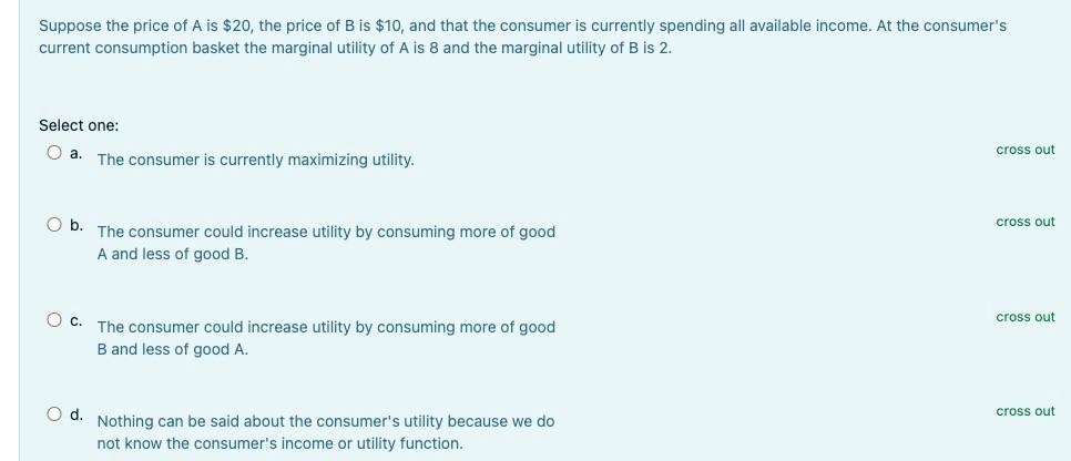 Solved Suppose The Price Of A Is $20, The Price Of B Is $10, | Chegg.com