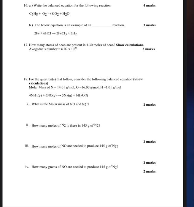 Solved 4 marks 16. a.) Write the balanced equation for the | Chegg.com