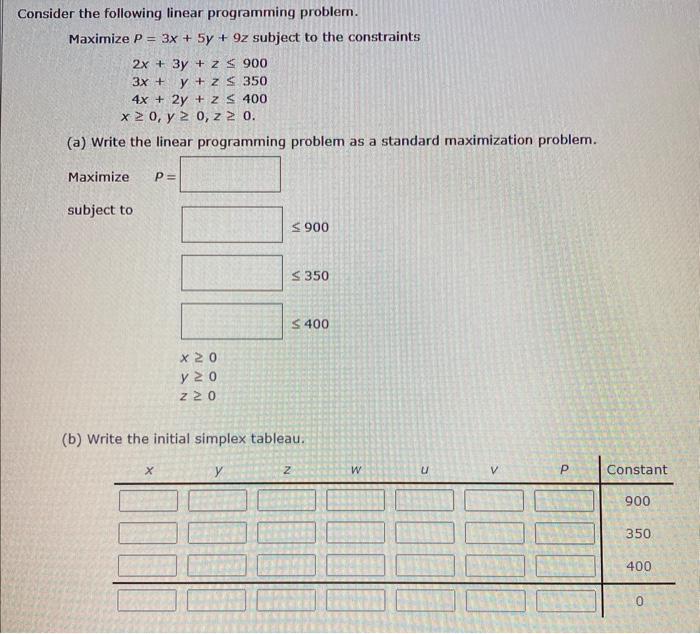 Solved Consider the following linear programming problem. | Chegg.com