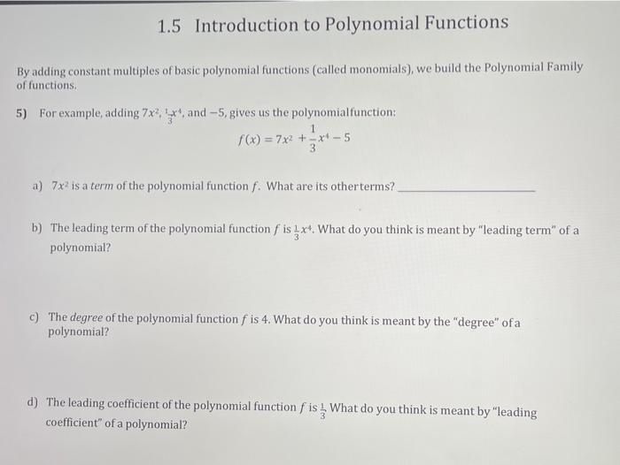 Solved 1.5 Introduction to Polynomial Functions By adding | Chegg.com