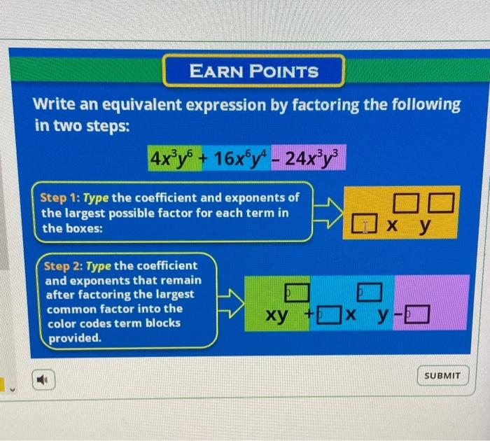 Solved EARN POINTS Write an equivalent expression by | Chegg.com