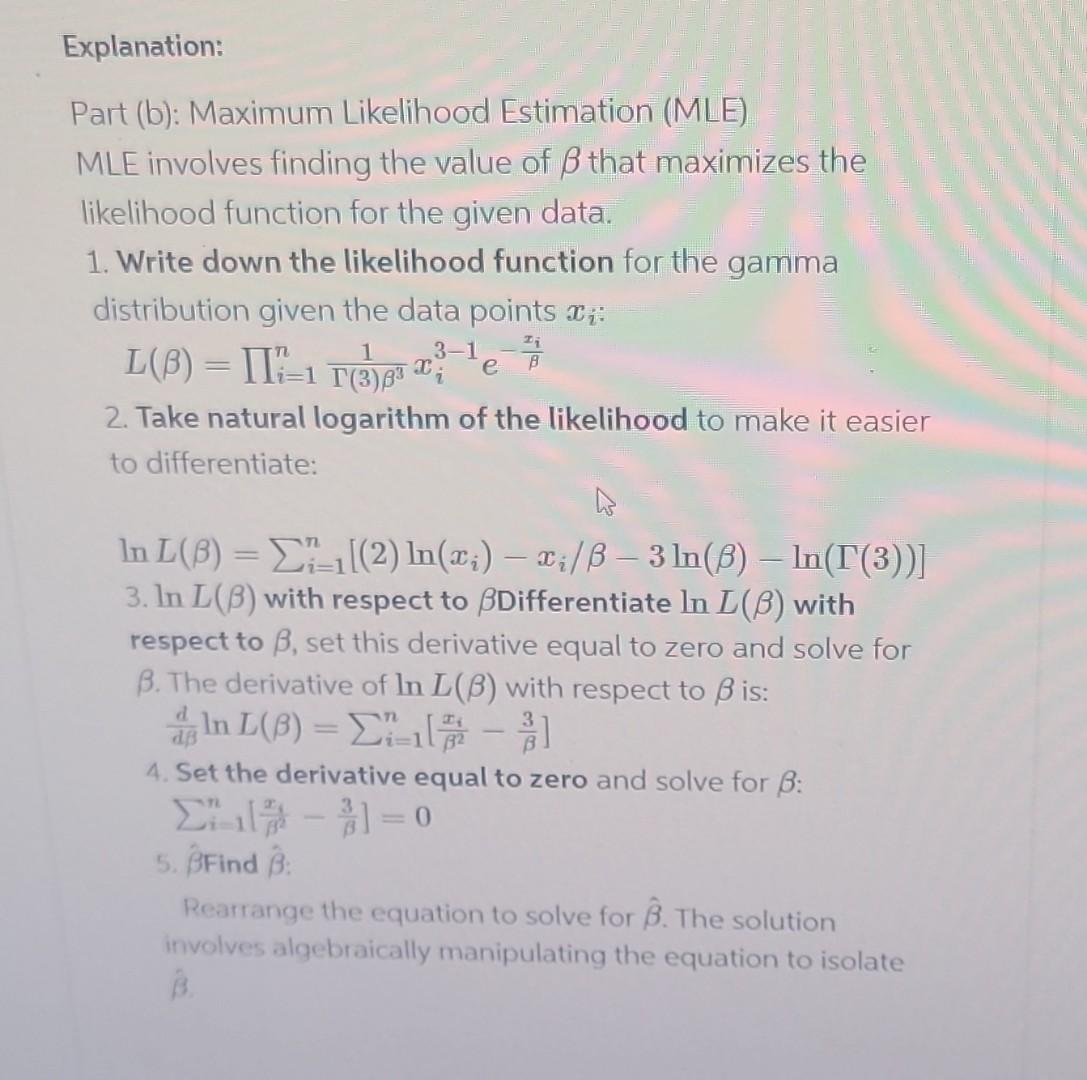 Solved Explanation: Part (b): Maximum Likelihood Estimation | Chegg.com