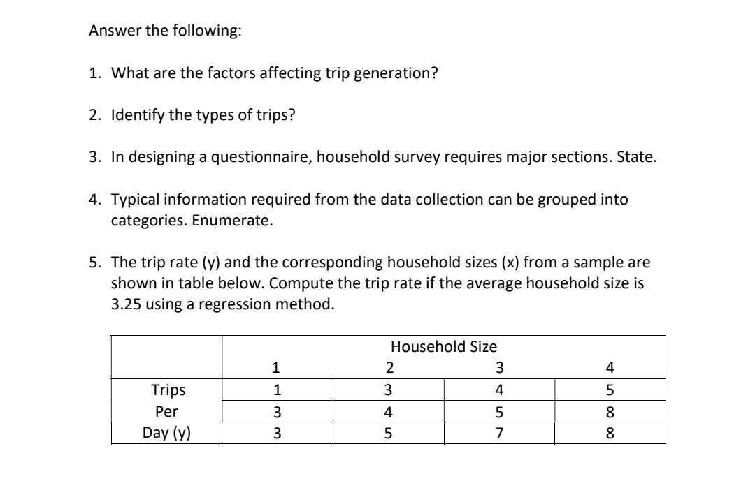 Solved Problem 3: Given: Trip Generation Problem a.) Number