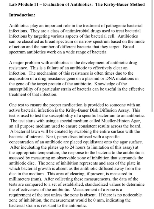 Solved Lab Module 11 - Evaluation of Antibiotics: The | Chegg.com