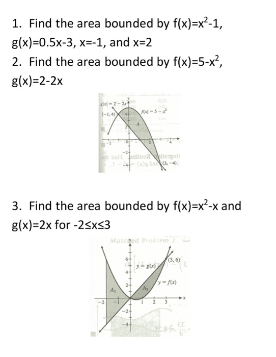 Solved 1 Find The Area Bounded By F X X2 1 G X 0 5x 3 Chegg Com