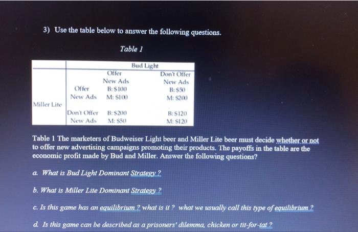 Solved 3) Use The Table Below To Answer The Following | Chegg.com