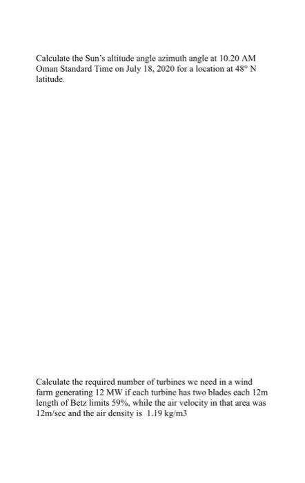 Solved Calculate the Sun's altitude angle azimuth angle at | Chegg.com