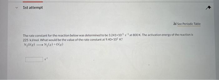 Solved The rate constant for the reaction below was | Chegg.com