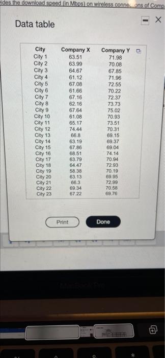 Solved ides the download speed in Mbps) on wireless conneons | Chegg.com