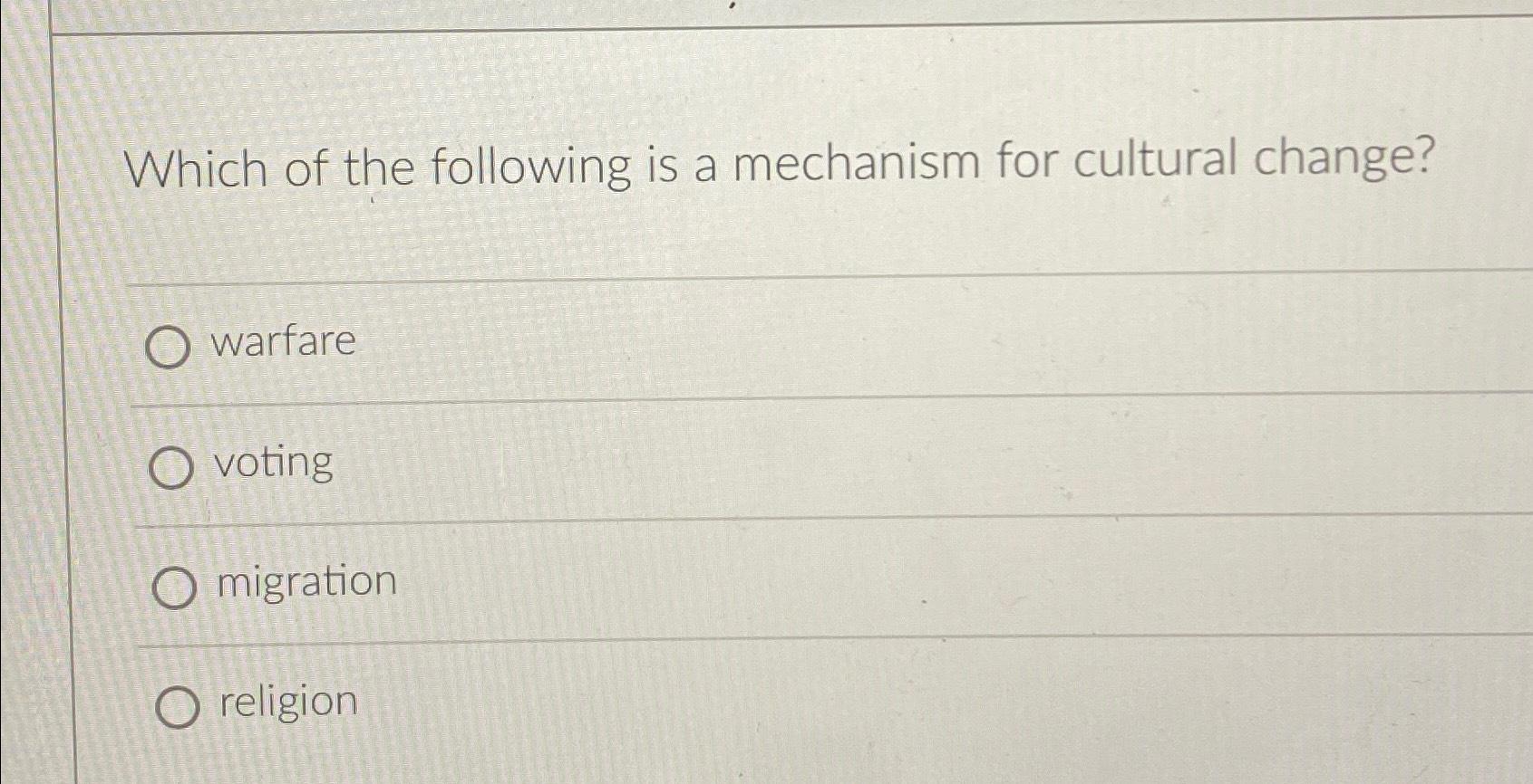 Solved Which Of The Following Is A Mechanism For Cultural | Chegg.com