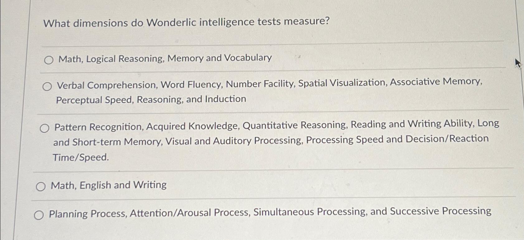 What Dimensions Do Wonderlic Intelligence Tests 