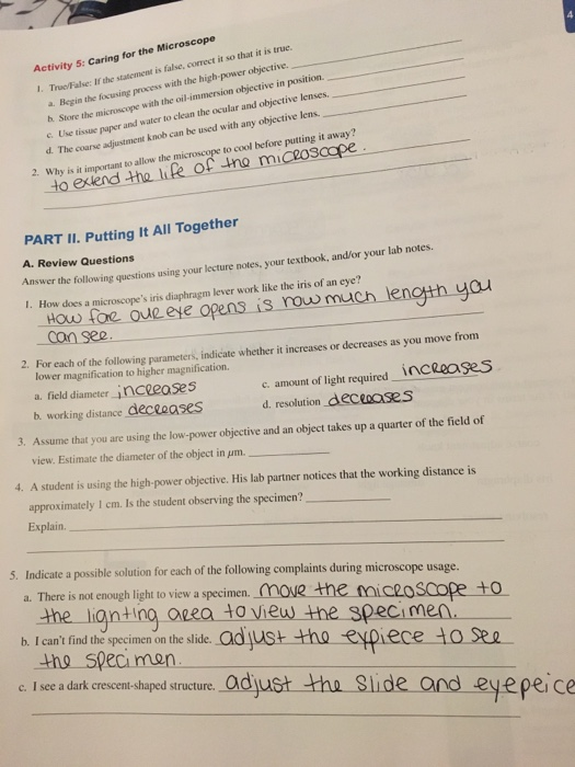 Solved Activity 5: Caring For The Microscope 1. True False 