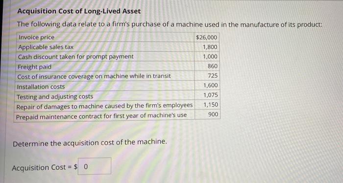 Solved Acquisition Cost Of Long-Lived Asset The Following | Chegg.com