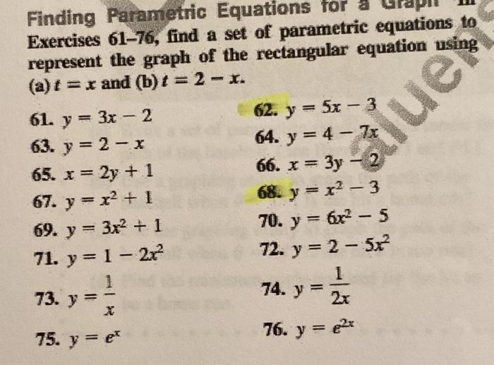 Solved Finding Parametric Equations for Exercises 61-76, | Chegg.com