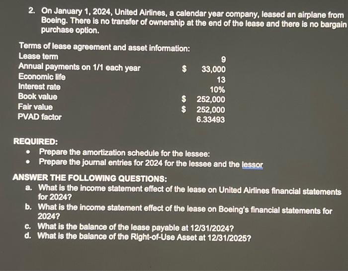 Solved 2 On January 1 2024 United Airlines A Calendar Chegg Com   Image