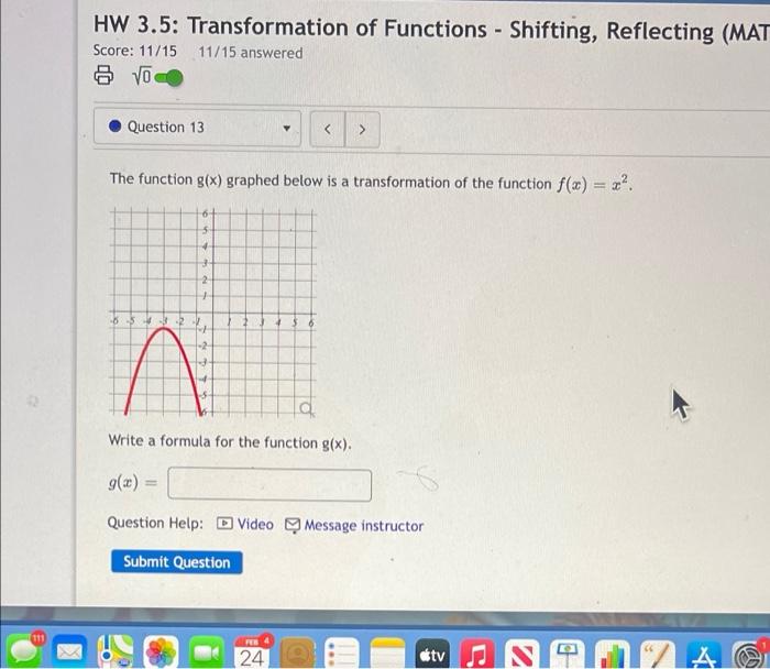 Solved HW 3.5: Transformation of Functions - Shifting, | Chegg.com
