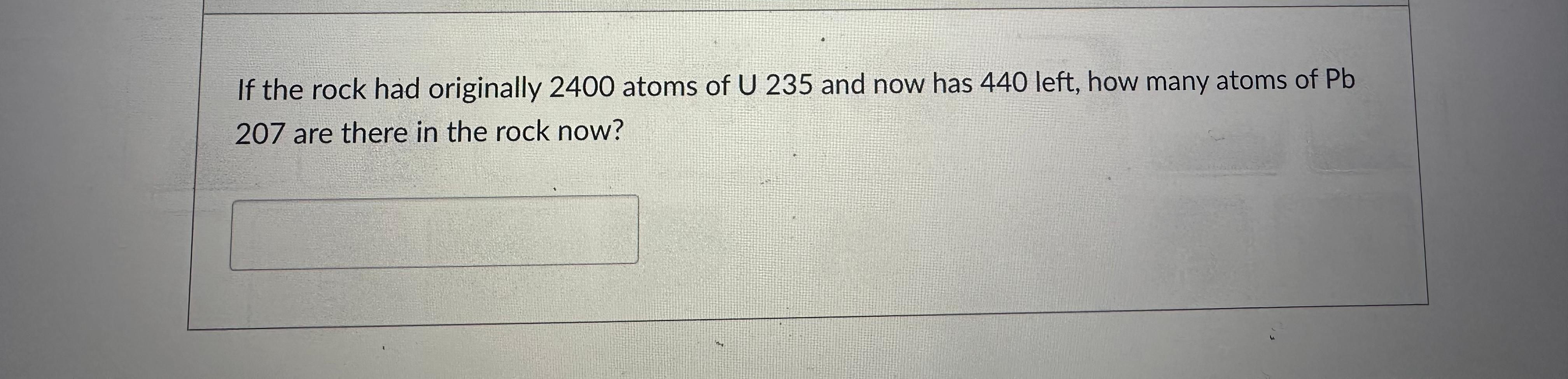 Solved If the rock had originally 2400 ﻿atoms of U235 ﻿and | Chegg.com